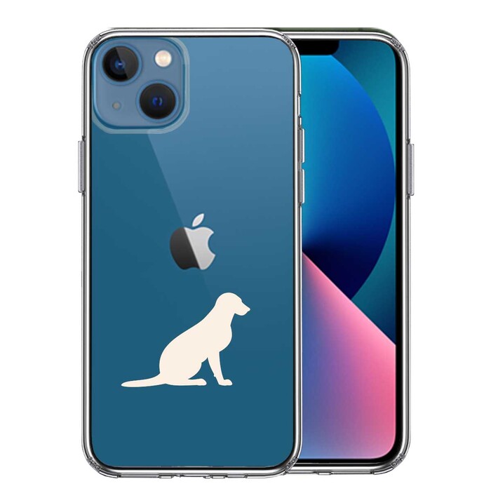 iPhone13 ケース クリア  犬 シルエット ラブラドールレトリバー２ 白 スマホケース 側面ソフト 背面ハード ハイブリッド-0