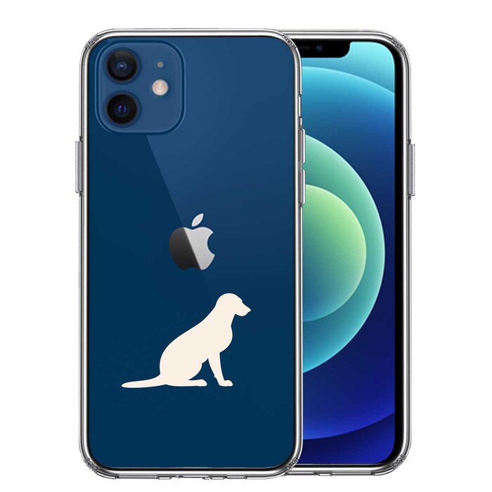 iPhone12 ケース クリア 犬 シルエット ラブラドールレトリバー２ 白 スマホケース 側面ソフト 背面ハード ハイブリッド-0