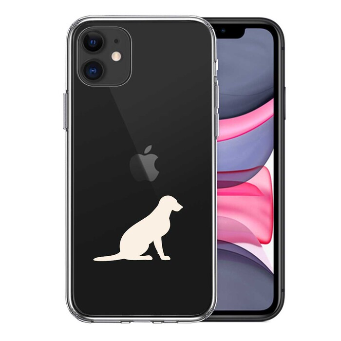 iPhone11 ケース クリア 犬 シルエット ラブラドールレトリバー２ 白 スマホケース 側面ソフト 背面ハード ハイブリッド-0