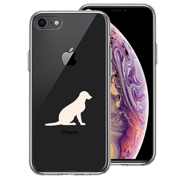 iPhone8 ケース クリア 犬 シルエット ラブラドールレトリバー２ 白 スマホケース 側面ソフト 背面ハード ハイブリッド-0