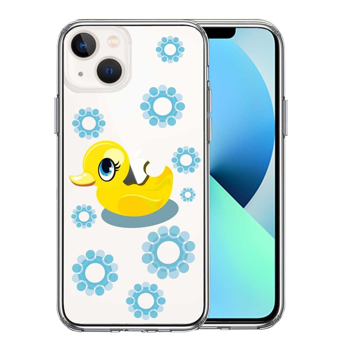 iPhone13mini ケース クリアアヒルちゃん あひる ブルー スマホケース 側面ソフト 背面ハード ハイブリッド-0
