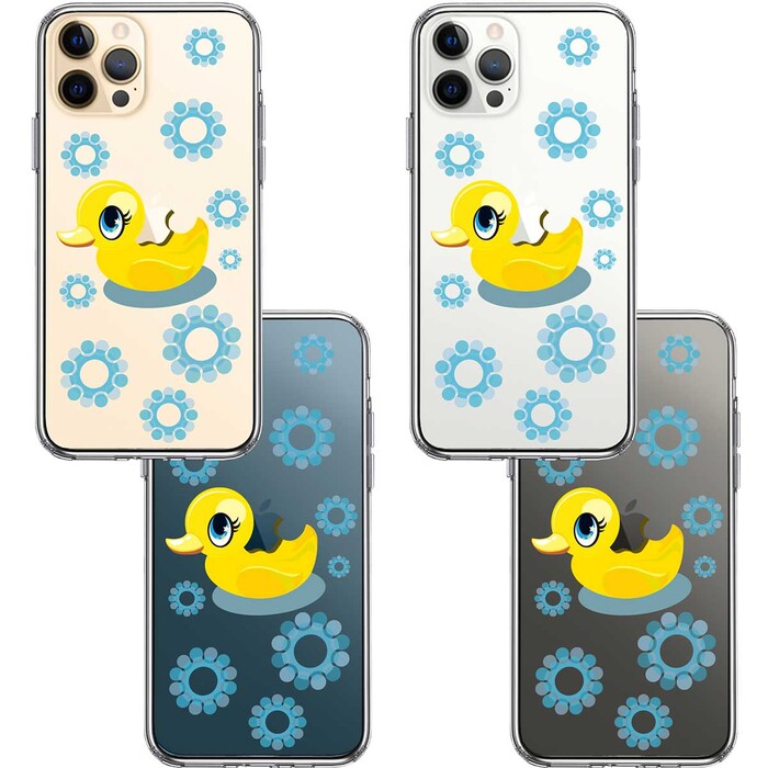 iPhone12Pro ケース クリア アヒルちゃん あひる ブルー スマホケース 側面ソフト 背面ハード ハイブリッド-1
