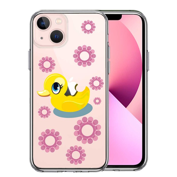 iPhone13mini ケース クリアアヒルちゃん あひる ピンク スマホケース 側面ソフト 背面ハード ハイブリッド-0