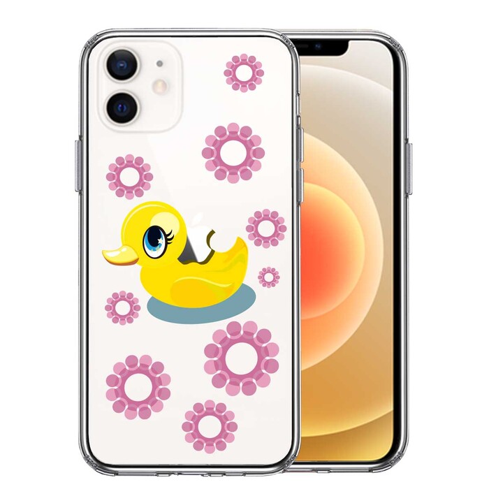 iPhone12 ケース クリア アヒルちゃん あひる ピンク スマホケース 側面ソフト 背面ハード ハイブリッド-0