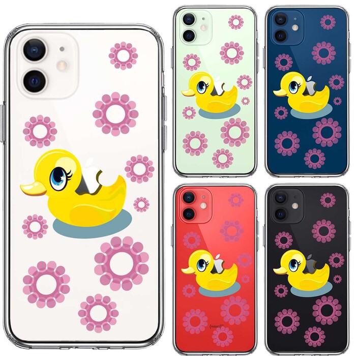 iPhone12 ケース クリア アヒルちゃん あひる ピンク スマホケース 側面ソフト 背面ハード ハイブリッド-1