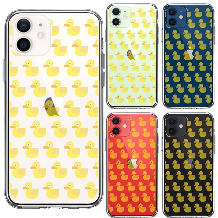 iPhone12 ケース クリア アヒルちゃん あひる だらけ スマホケース 側面ソフト 背面ハード ハイブリッド-1