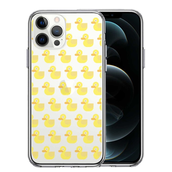 iPhone12Pro ケース クリア アヒルちゃん あひる だらけ スマホケース 側面ソフト 背面ハード ハイブリッド-0