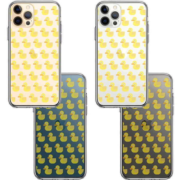 iPhone12Pro ケース クリア アヒルちゃん あひる だらけ スマホケース 側面ソフト 背面ハード ハイブリッド-1