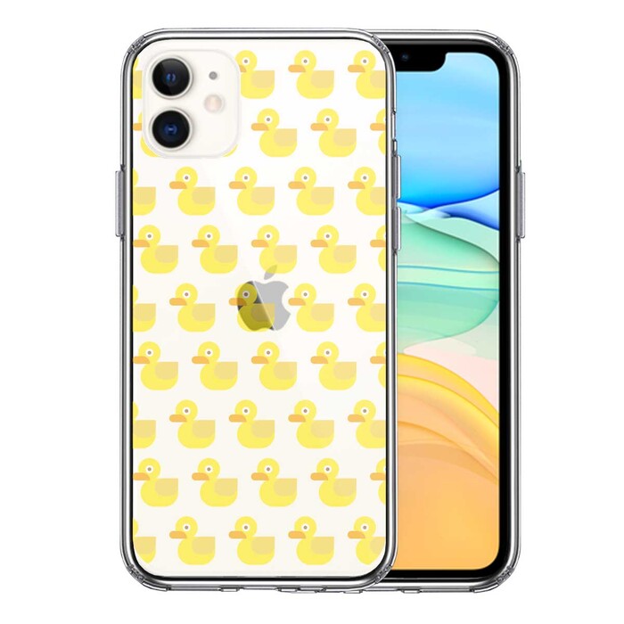 iPhone11 ケース クリア アヒルちゃん あひる だらけ スマホケース 側面ソフト 背面ハード ハイブリッド-0