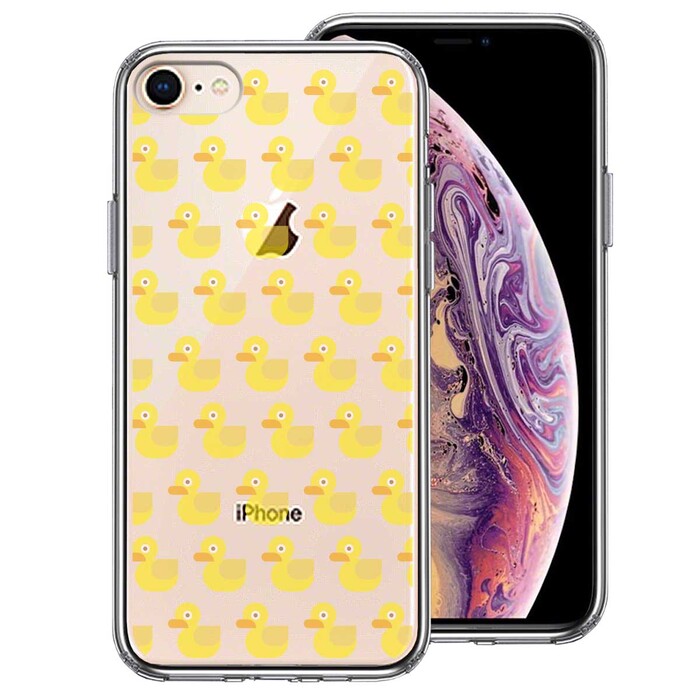 iPhone8 ケース クリア アヒルちゃん あひる だらけ スマホケース 側面ソフト 背面ハード ハイブリッド-0