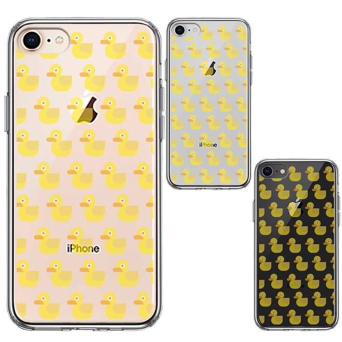 iPhone8 ケース クリア アヒルちゃん あひる だらけ スマホケース 側面ソフト 背面ハード ハイブリッド-1