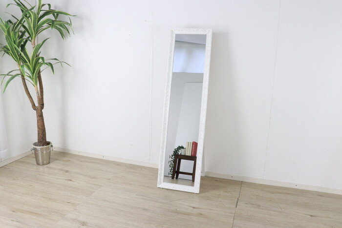アンティーク風スタンドミラー 39X148 WH-1