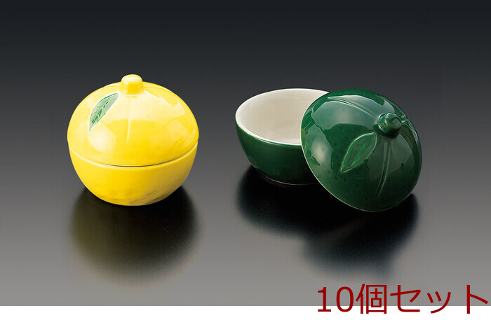 陶器 ゆず型珍味入 ゆず 黄色 緑 キッチン 容器 10セット : まるっと