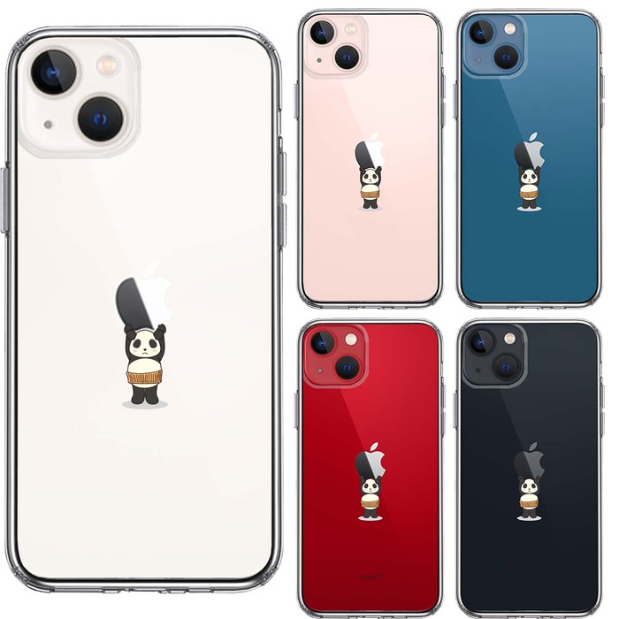 iPhone13mini ケース クリアパンダ アップル 重量挙げ 腹巻 スマホケース 側面ソフト 背面ハード ハイブリッド-1