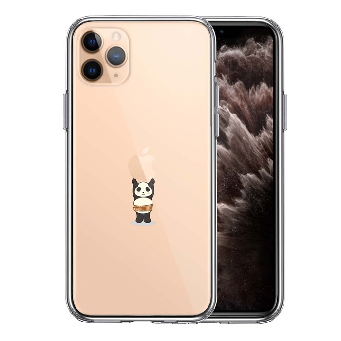 iPhone11pro ケース クリア パンダ アップル 重量挙げ 腹巻 スマホケース 側面ソフト 背面ハード ハイブリッド-0