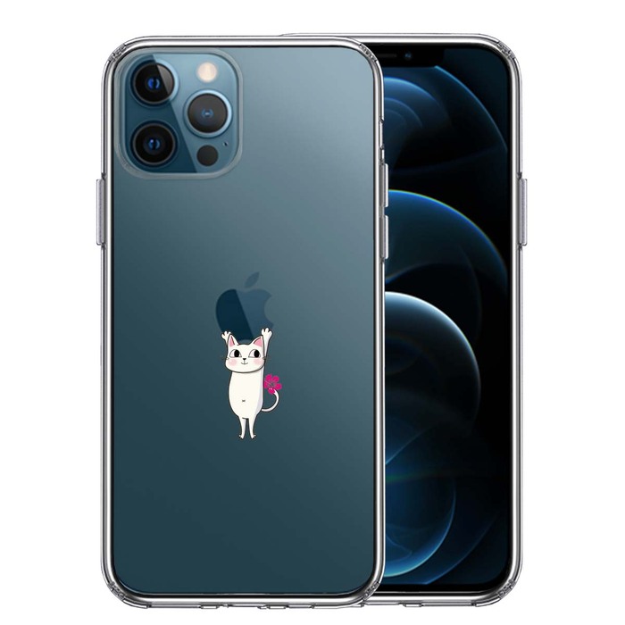 iPhone12Pro ケース クリア あざと可愛い にゃんこ スマホケース 側面ソフト 背面ハード ハイブリッド-0