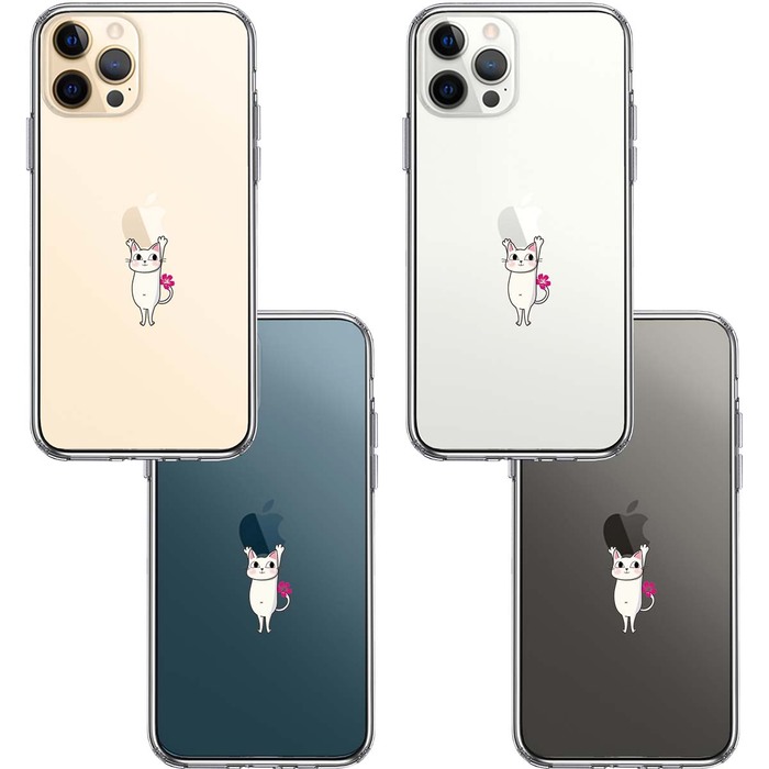 iPhone12Pro ケース クリア あざと可愛い にゃんこ スマホケース 側面ソフト 背面ハード ハイブリッド-1