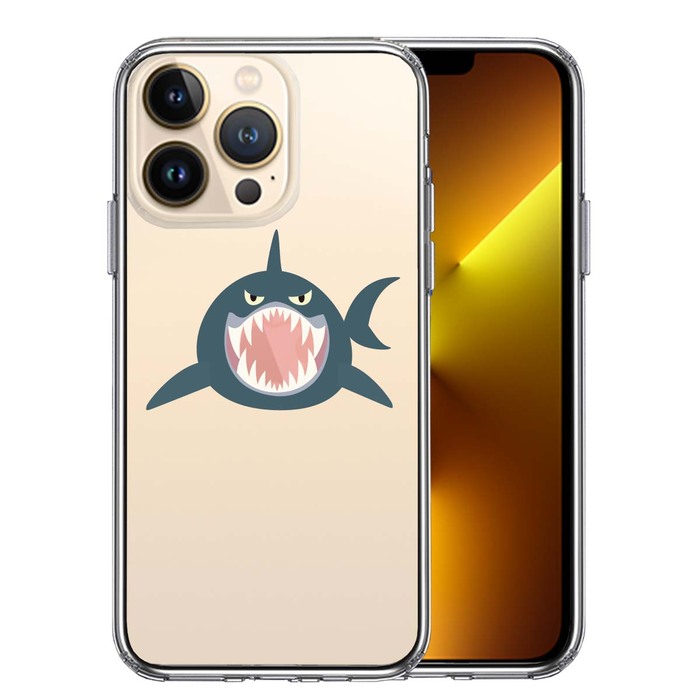 iPhone13Pro ケース クリア  サメ リンゴ飲み込む スマホケース 側面ソフト 背面ハード ハイブリッド-0