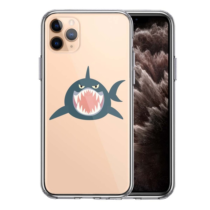 iPhone11pro ケース クリア サメ リンゴ飲み込む スマホケース 側面ソフト 背面ハード ハイブリッド-0