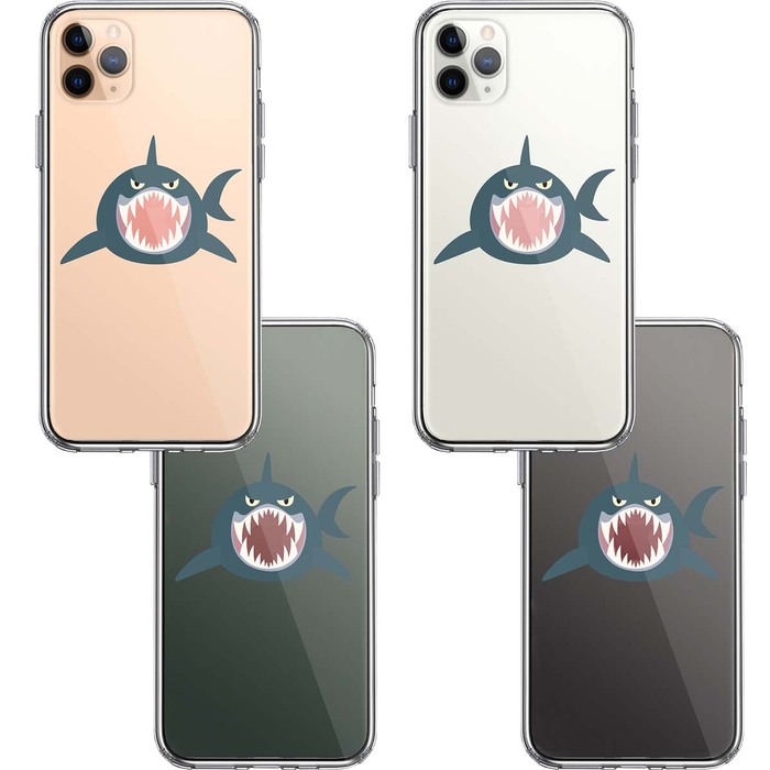 iPhone11pro ケース クリア サメ リンゴ飲み込む スマホケース 側面ソフト 背面ハード ハイブリッド-1