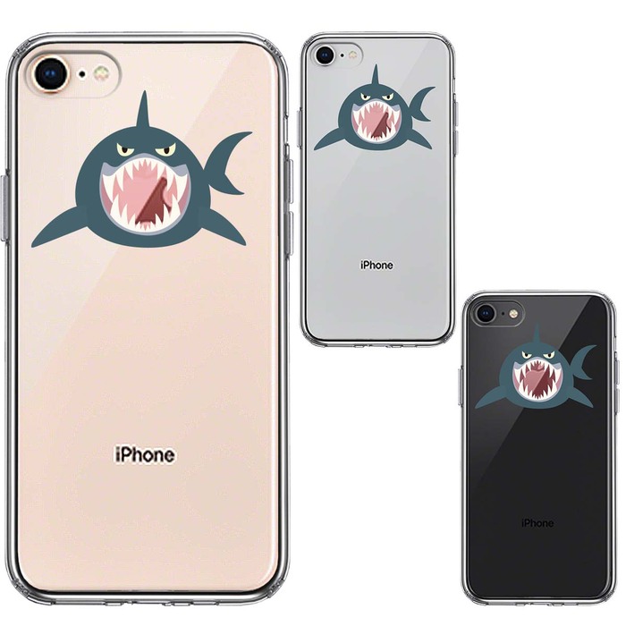 iPhone8 ケース クリア サメ リンゴ飲み込む スマホケース 側面ソフト 背面ハード ハイブリッド-1