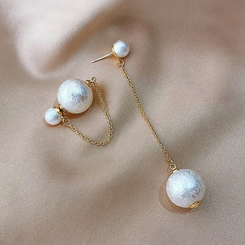 チェーンピアス2wayレディース フェイクパール ロングピアス 揺れる-3