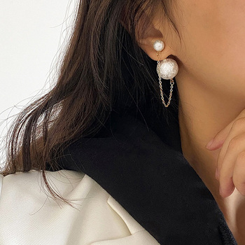 チェーンピアス2wayレディース フェイクパール ロングピアス 揺れる-5