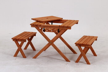 杉材BBQテーブル＆ベンチミニ コンロスペース付-0