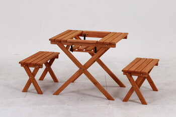 杉材BBQテーブル＆ベンチミニ コンロスペース付-1