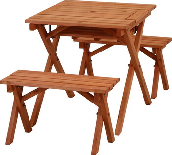 杉材BBQテーブル＆ベンチミニ コンロスペース付-2