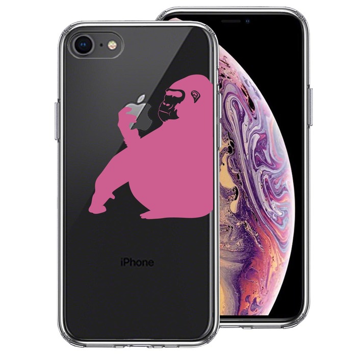iPhone8 ケース クリア ゴリラ ピンク スマホケース 側面ソフト 背面ハード ハイブリッド-0