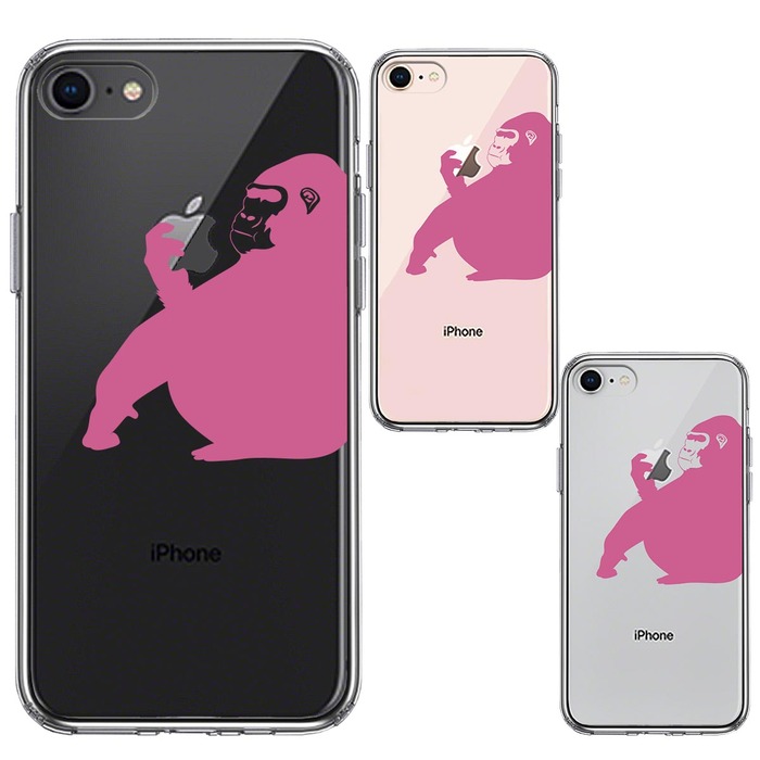 iPhone8 ケース クリア ゴリラ ピンク スマホケース 側面ソフト 背面ハード ハイブリッド-1