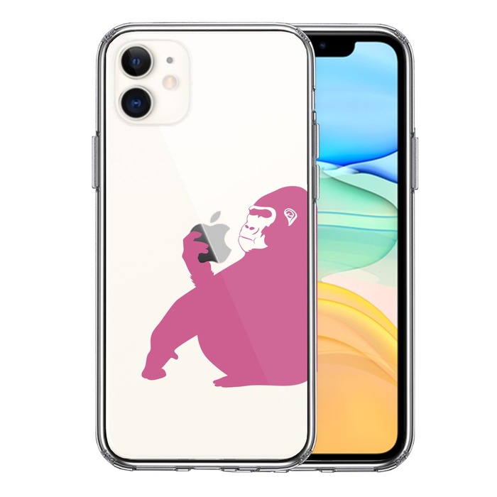 iPhone11 ケース クリア ゴリラ ピンク スマホケース 側面ソフト 背面ハード ハイブリッド-0