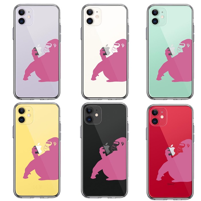 iPhone11 ケース クリア ゴリラ ピンク スマホケース 側面ソフト 背面ハード ハイブリッド-1