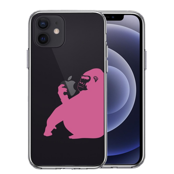 iPhone12mini ケース クリア ゴリラ ピンク スマホケース 側面ソフト 背面ハード ハイブリッド-0