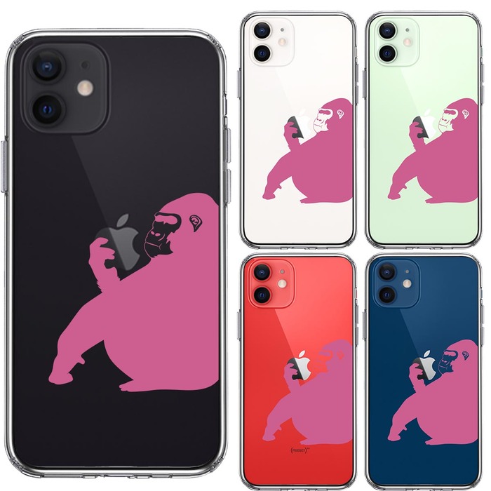 iPhone12mini ケース クリア ゴリラ ピンク スマホケース 側面ソフト 背面ハード ハイブリッド-1