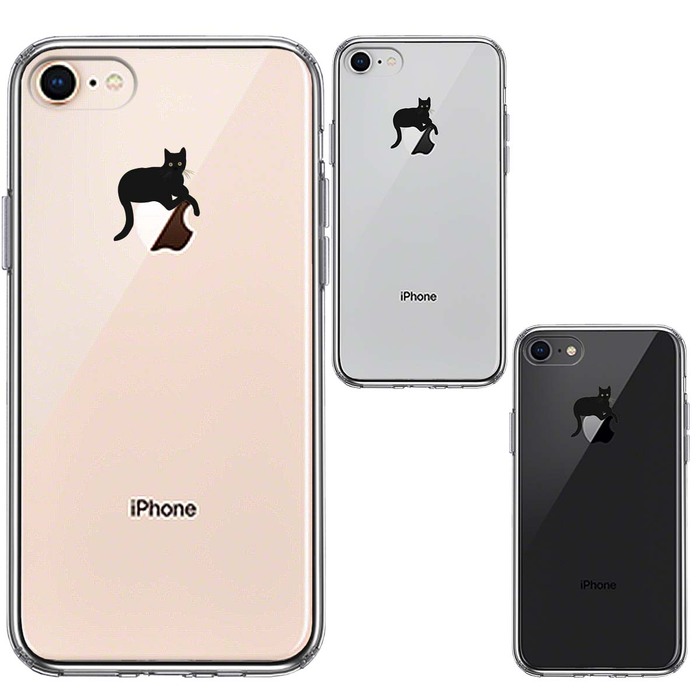 iPhone8 ケース クリア 猫 りんごペチペチ スマホケース 側面ソフト 背面ハード ハイブリッド-1