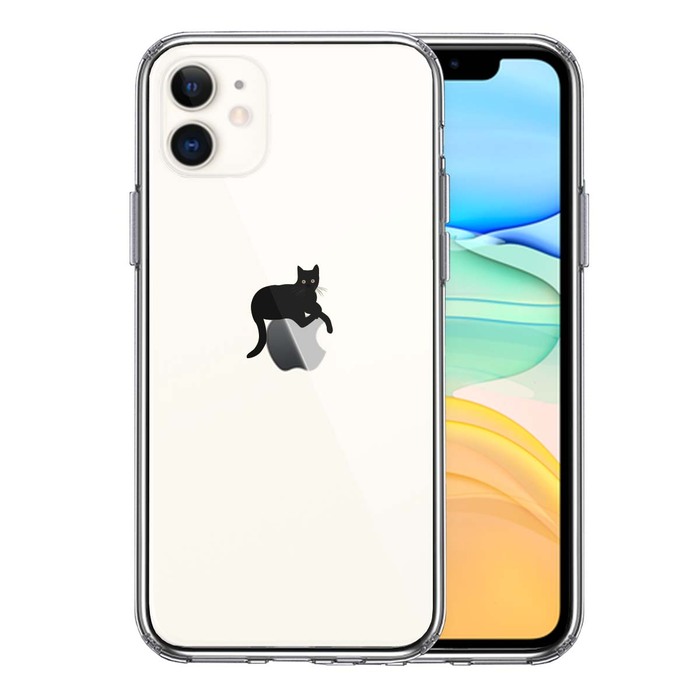 iPhone11 ケース クリア 猫 りんごペチペチ スマホケース 側面ソフト 背面ハード ハイブリッド-0