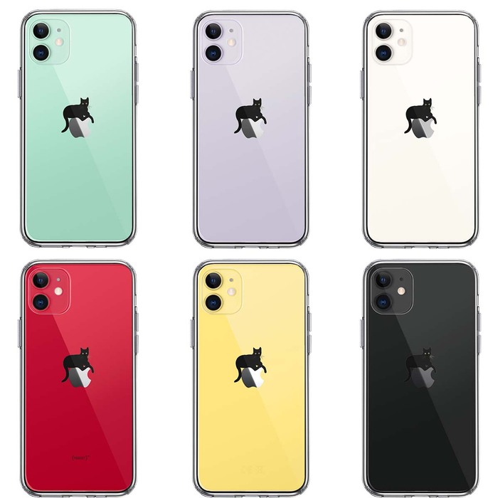 iPhone11 ケース クリア 猫 りんごペチペチ スマホケース 側面ソフト 背面ハード ハイブリッド-1