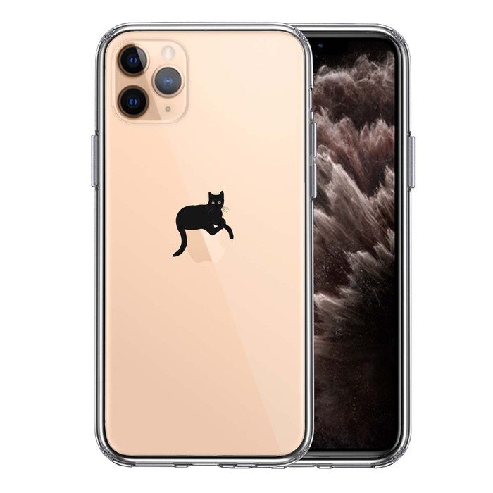 iPhone11pro ケース クリア 猫 りんごペチペチ スマホケース 側面ソフト 背面ハード ハイブリッド-0