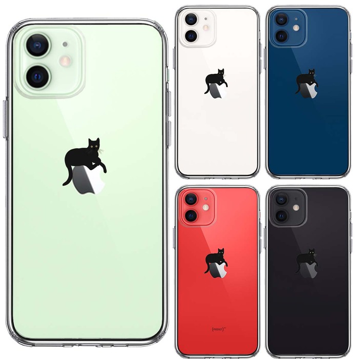 iPhone12mini ケース クリア 猫 りんごペチペチ スマホケース 側面ソフト 背面ハード ハイブリッド-1