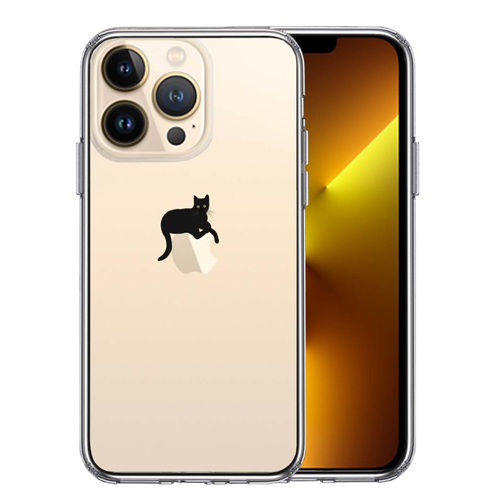 iPhone13Pro ケース クリア  猫 りんごペチペチ スマホケース 側面ソフト 背面ハード ハイブリッド-0