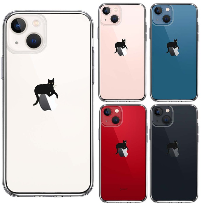 iPhone13mini ケース クリア  猫 りんごペチペチ スマホケース 側面ソフト 背面ハード ハイブリッド-1