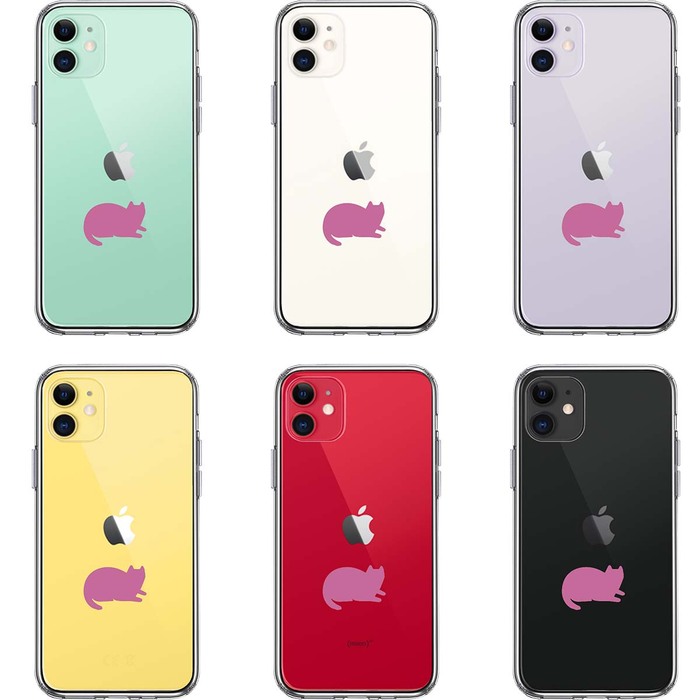 iPhone11 ケース クリア にゃんこ 伏せ ピンク スマホケース 側面ソフト 背面ハード ハイブリッド-1