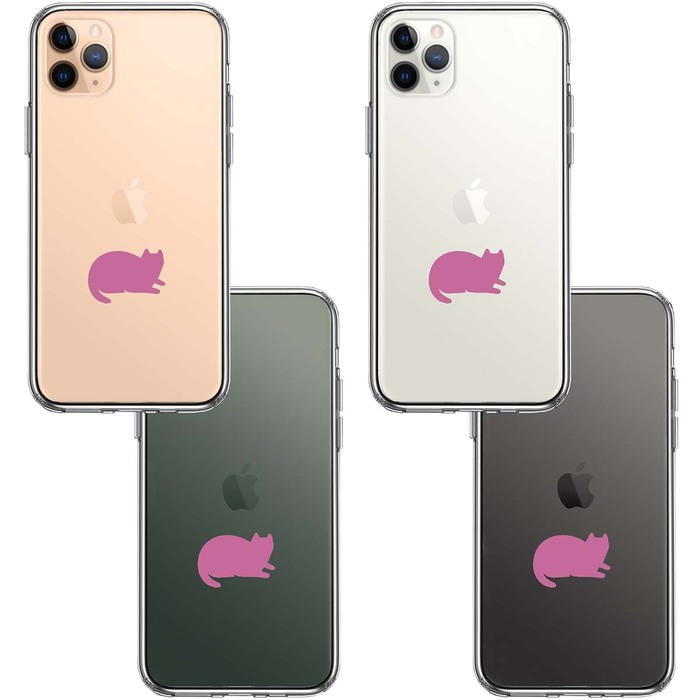 iPhone11pro ケース クリア にゃんこ 伏せ ピンク スマホケース 側面ソフト 背面ハード ハイブリッド-1
