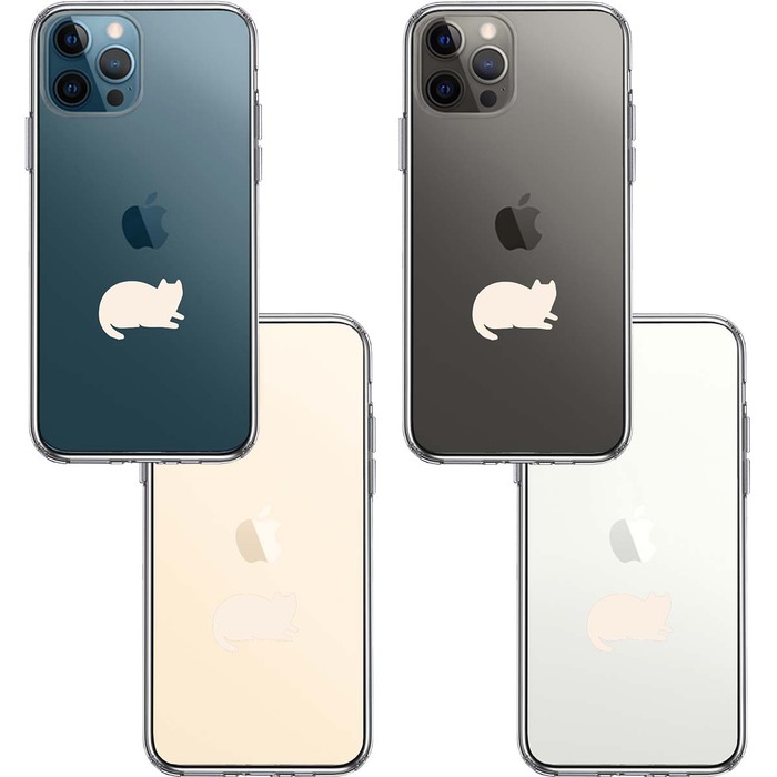 iPhone12Pro ケース クリア にゃんこ 伏せ ホワイト スマホケース 側面ソフト 背面ハード ハイブリッド-1