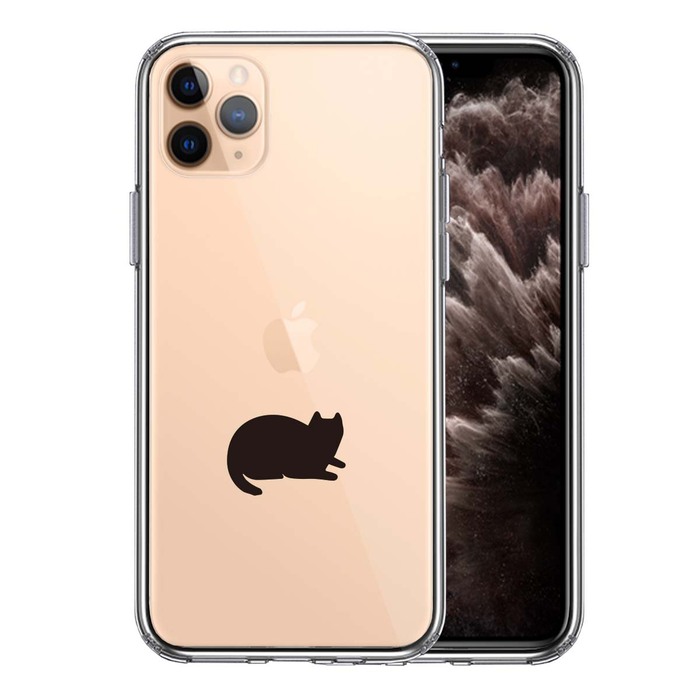 iPhone11pro ケース クリア にゃんこ 伏せ スマホケース 側面ソフト 背面ハード ハイブリッド-0