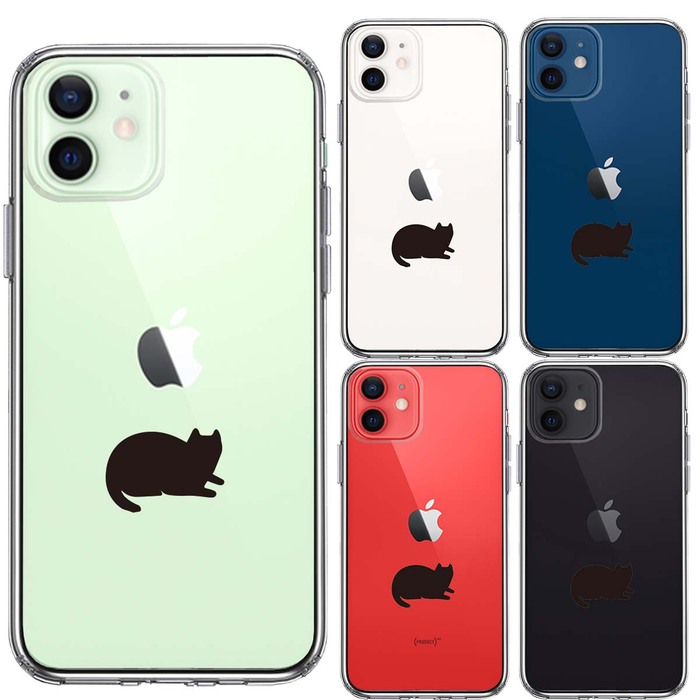 iPhone12 ケース クリア にゃんこ 伏せ スマホケース 側面ソフト 背面ハード ハイブリッド-1