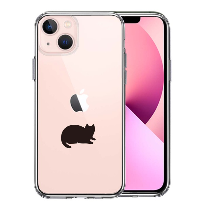 iPhone13 ケース クリアにゃんこ 伏せ スマホケース 側面ソフト 背面ハード ハイブリッド-0