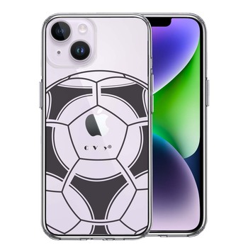 iPhone14 ケース クリア サッカーボール I Love Soccer スマホケース 側面ソフト 背面ハード ハイブリッド-0